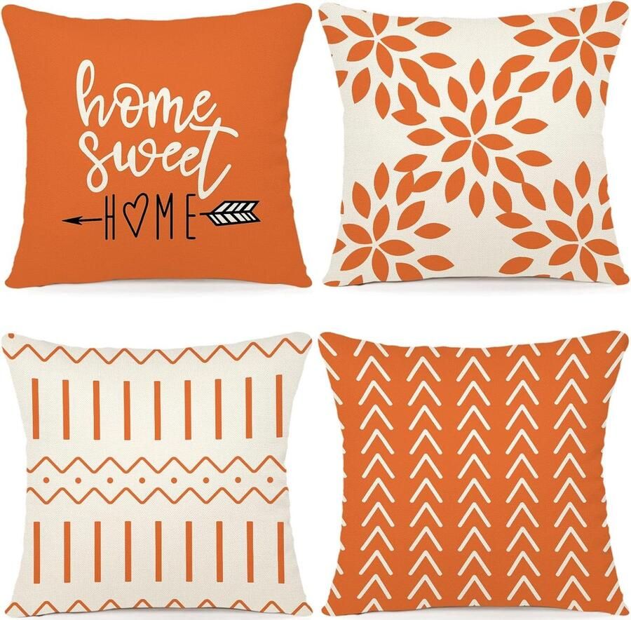 Goodivery Kussenhoezen set van 4 linnen kussenhoezen decoratieve kussenhoezen voor bank tuin bed bankkussen 40 x 40 cm (set van 4)