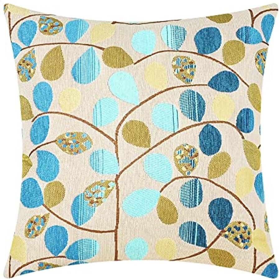 Kussenhoezen voor Bank Sofa Luxe Chenille met Bladeren 50x50 cm Hoofdblauw