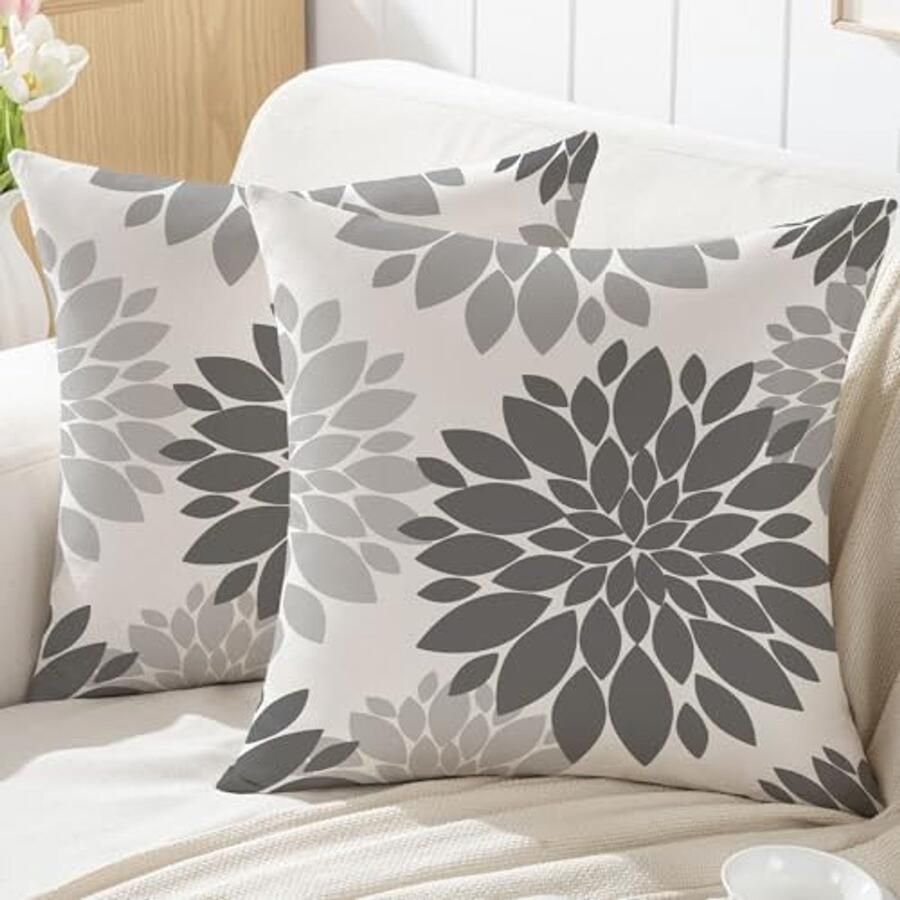 Kussenhoezen voor banken Waterdicht Grijs Abstract Dahlia 50 x 50 cm Set van 2 Modern & Decoratief