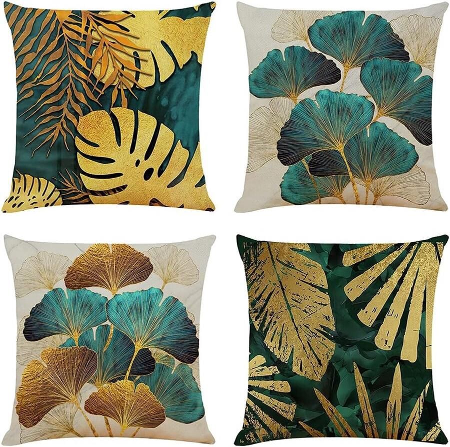 Kussenhoezen voor buiten 4 stuks 45 x 45 cm Outdoor linnen sierkussenhoes -sierkussens Kussenslopen loungebank kussens Vierkant Hoezen voor sierkussen Kussensloop met print Exclusief Kussenvulling