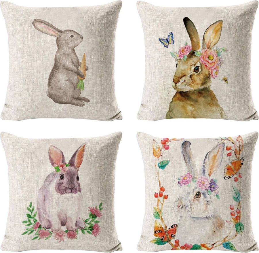 Kussenovertrek voor Pasen 4 stuks paashaas modern linnen voor thuis bank tuin slaapkamer 45 x 45 cm