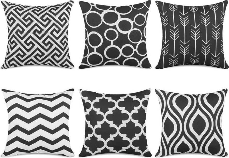 Kussenovertrekken linnen met geometrische patronen voor bank huiskamer auto decoratieve kussenovertrekken 45 x 45 cm verpakking met 6 stuks zwart 45 x 45 cm