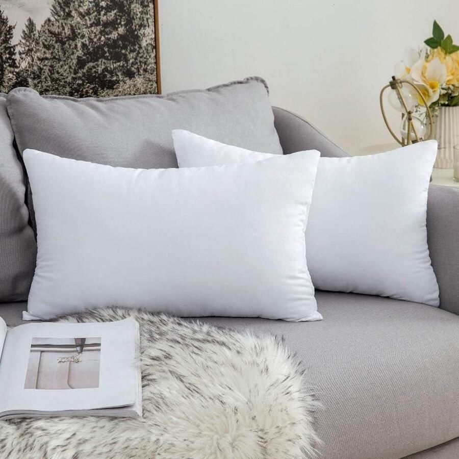 Voordeelset van 2 fluwelen kussenslopen rechthoekig groot formaat gestreept stijlvol en decoratief met pompons kussenovertrek bankkussen sierkussen effen voor bank slaapkamer 30 x 50 cm vuilroze