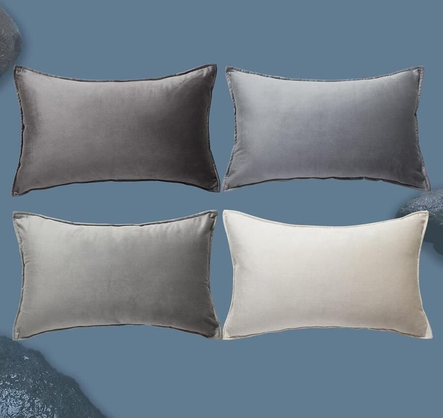 Kussensloop 30 x 50 cm grijs set van 4 fluwelen kleurverloop kussenslopen kussenovertrek decoratie voor bank slaapkamer woonkamer balkon pluizig