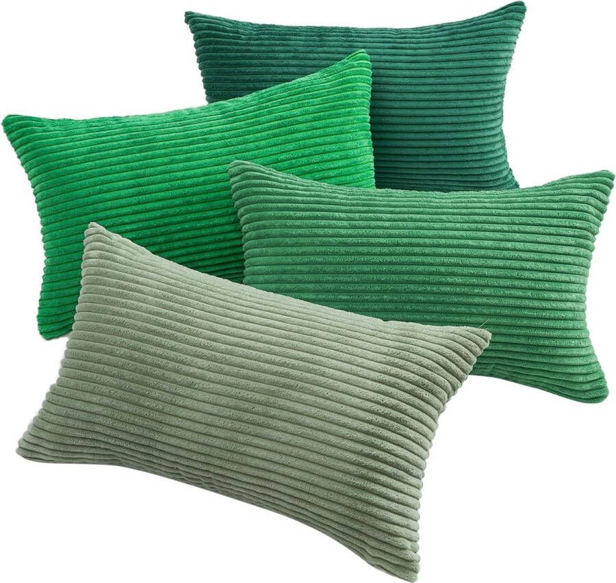 Kussensloop 30 x 50 cm groen set van 4 corduroy kussenslopen kussensloop decoratieve kussenhoes voor bank slaapkamer