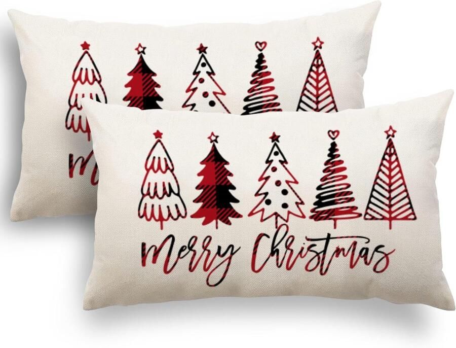 Kussensloop 30 x 50 cm set van 2 kussenslopen kerstkussenslopen sierkussens linnen kussenhoezen voor decoratie Kerstmis bank slaapkamer bank 30 x 50 cm