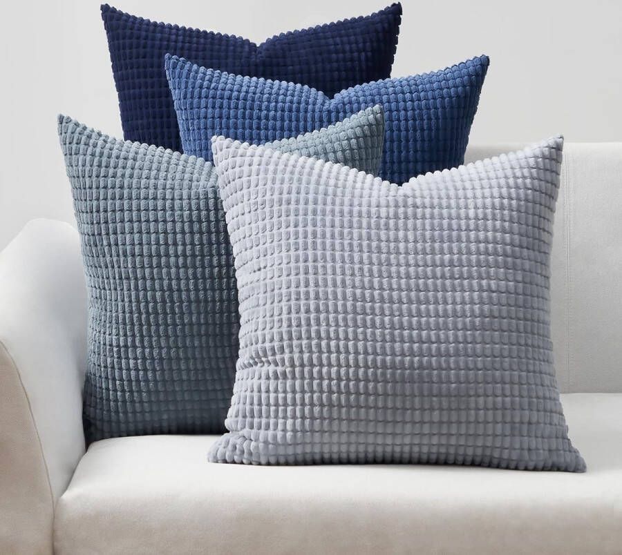Kussensloop 40 x 40 cm blauw set van 4 corduroy korrelig kleurverloop decoratieve kussensloop bankkussen voor bank slaapkamer woonkamer balkon kinderen pluizig