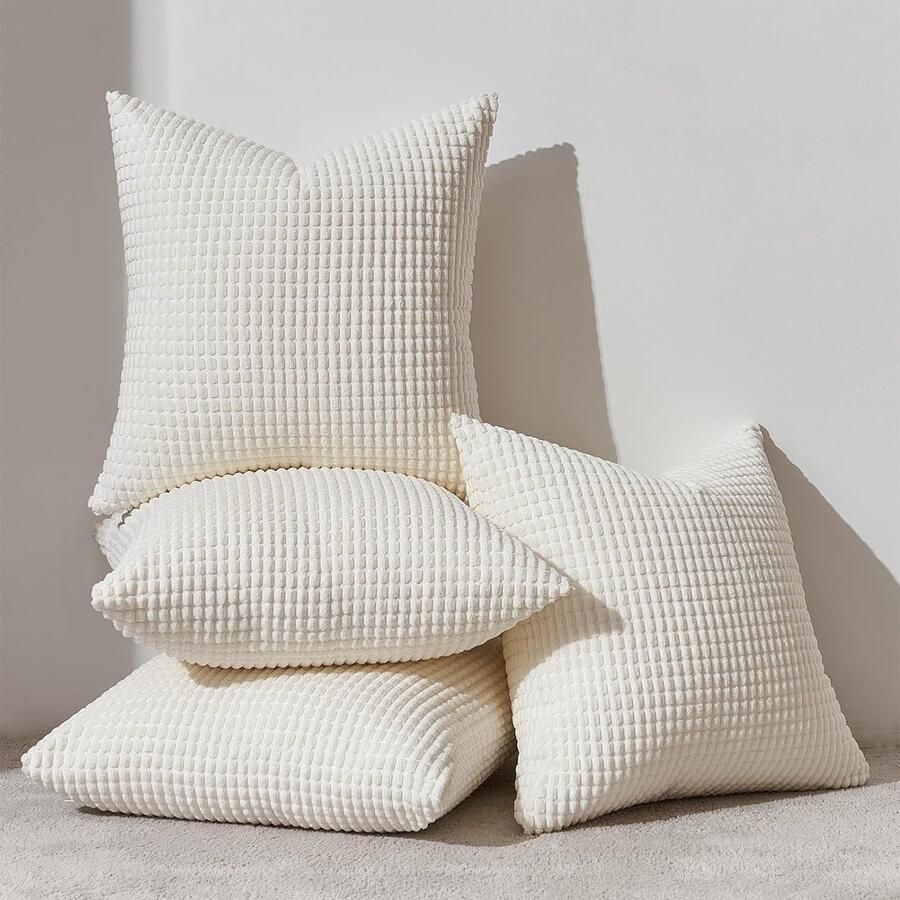 Kussensloop 40 x 40 cm crèmewit set van 4 corduroy kussenslopen kussenovertrek decoratieve kussensloop bankkussens voor bank slaapkamer woonkamer balkon kinderen pluizig