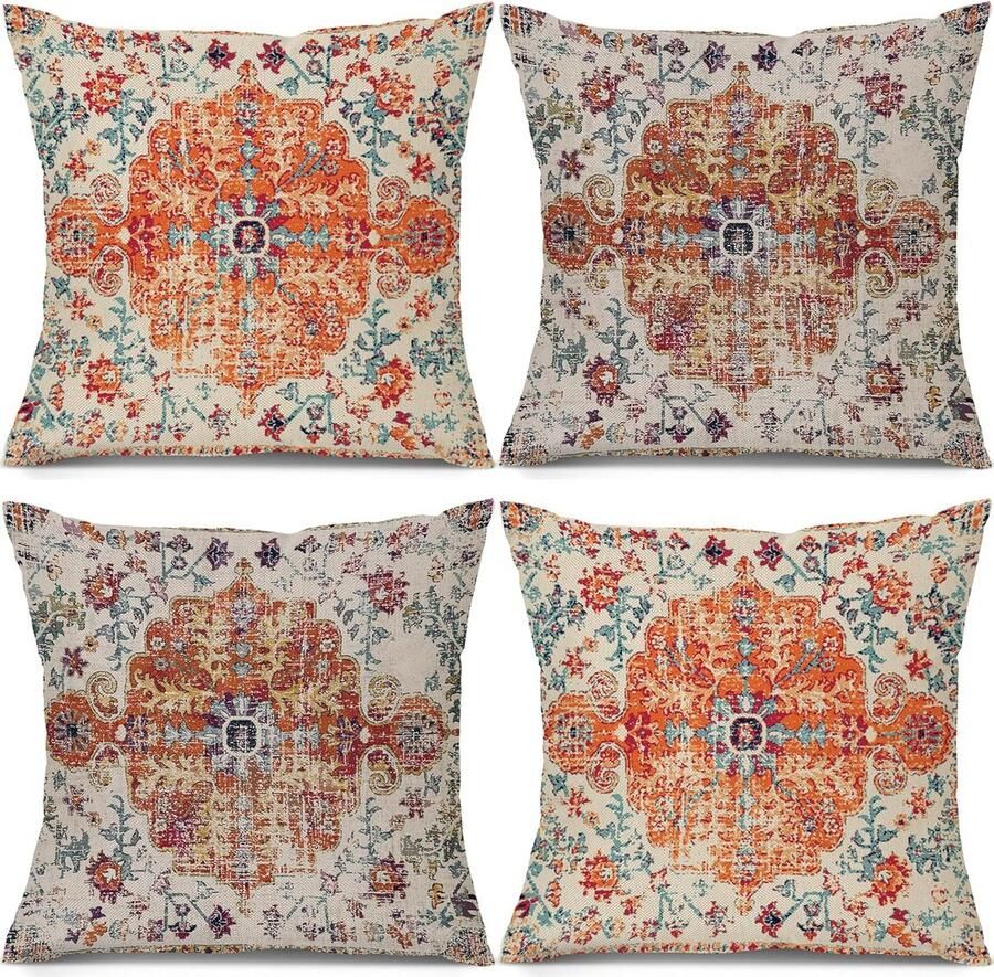 Kussensloop 40 x 40 cm etnisch moderne kussensloop Kerstmis sofakussen decoratief kussenovertrek decoratief kussenovertrek voor bank balkon kinderen wollig set van 4