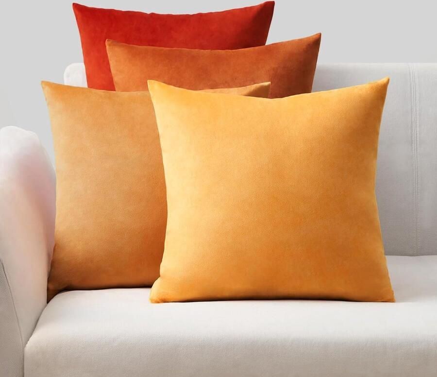 Kussensloop 40 x 40 cm geel fluweel set van 4 kussenslopen kussenovertrek bankkussen decoratief kussen sierkussen decoratie voor bank slaapkamer en woonkamer pluizig