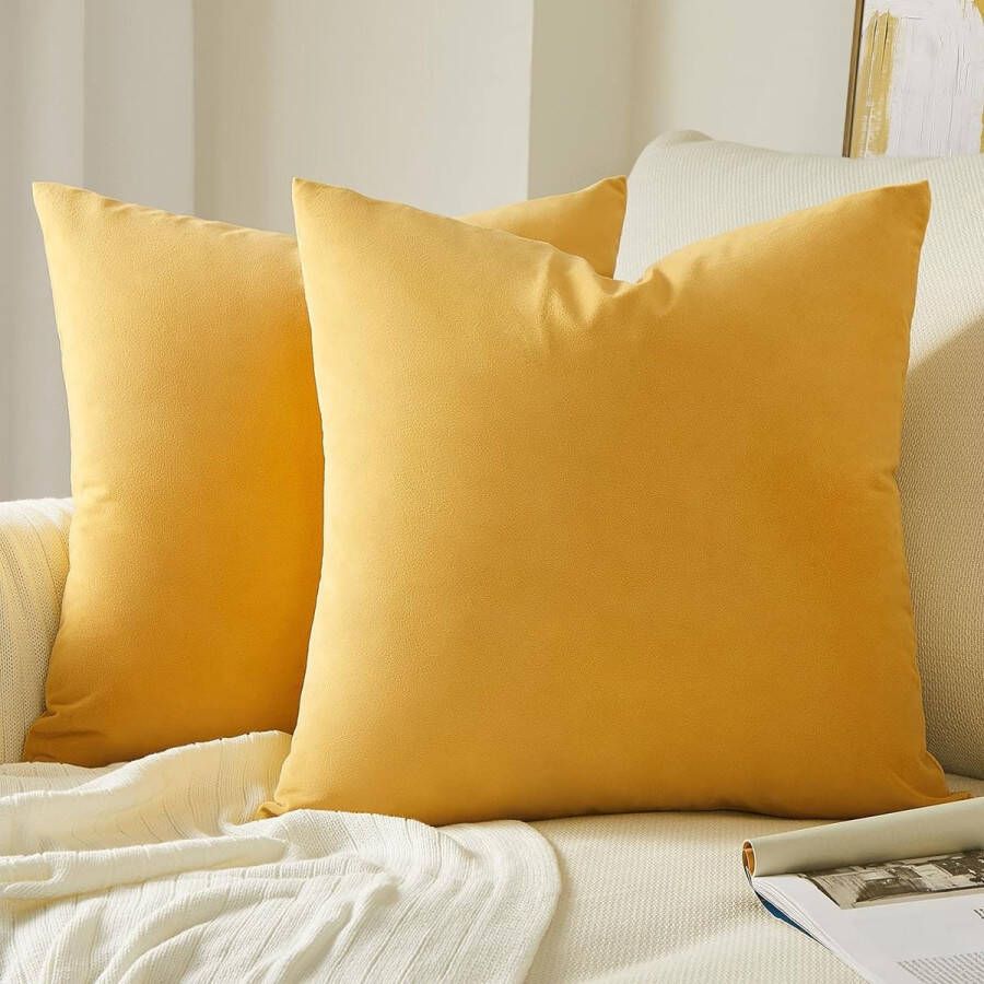 Kussensloop 40 x 40 cm geel set van 2 fluwelen kussenslopen bankkussen sierkussen nekkussen decoratie voor bank bed woonkamer slaapkamer