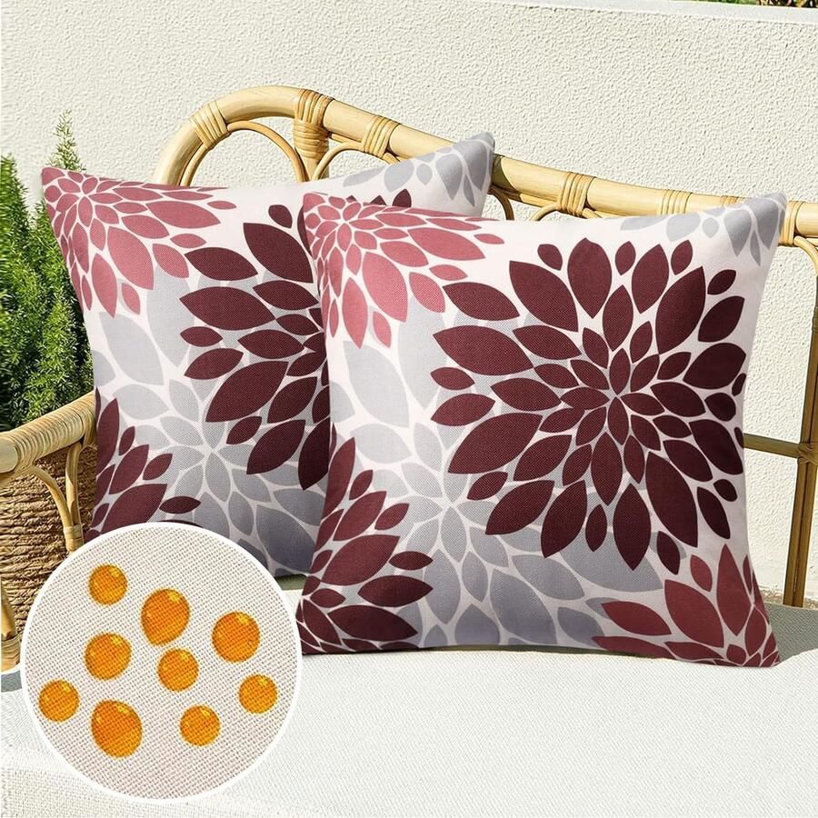 Kussensloop 40 x 40 cm lente modern outdoor bankkussen kussenhoes kussenhoezen waterdicht linnen zomer rood dahlia bloem voor woonkamer slaapkamer bank tuin terras decoratie set van
