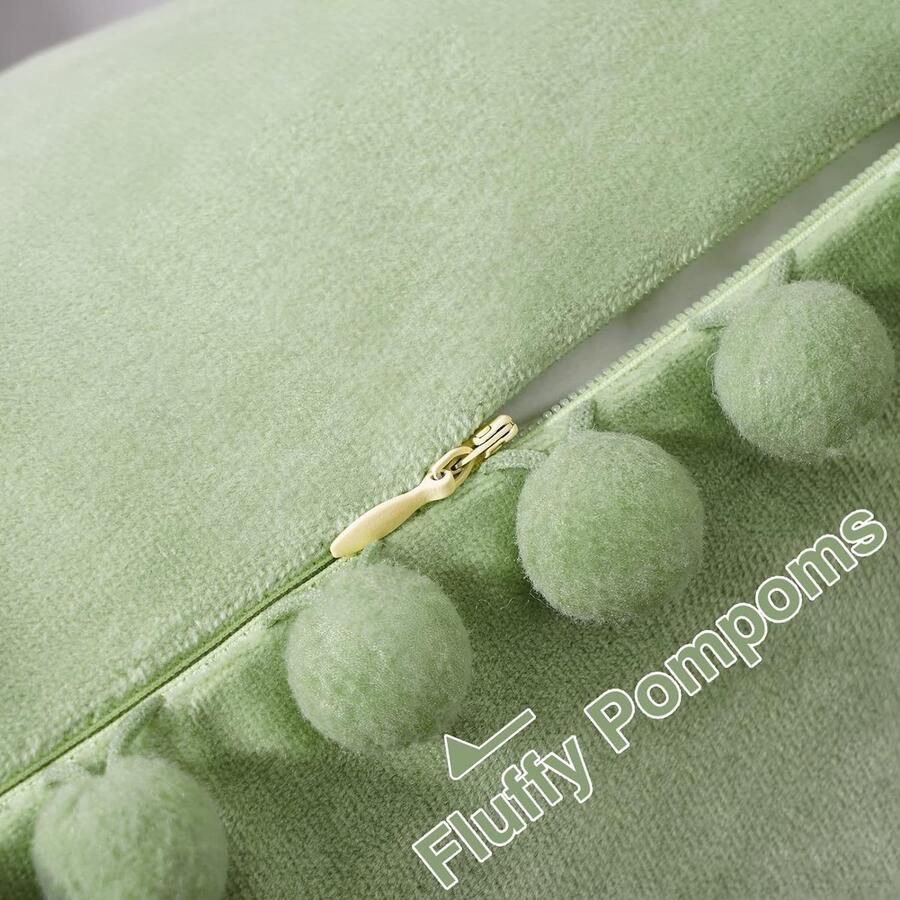 Kussensloop 40 x 40 cm saliegroen fluweel set van 2 boho-decoratie met pompons kussenslopen kussenovertrek hoofdkussen voor bank woonkamer kinderkamer