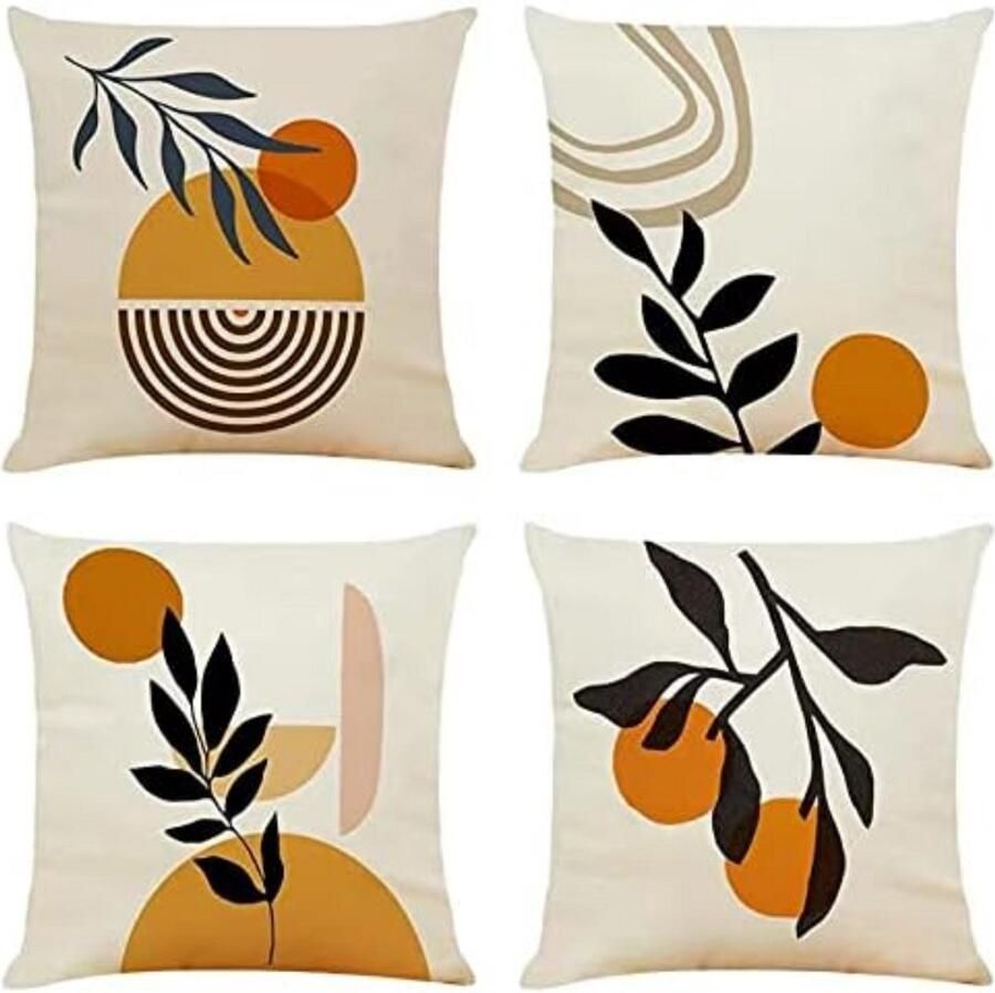 Kussensloop 40 x 40 cm set van 4 decoratieve kussenhoezen 40 x 40 cm oranje voor tuinlounge bank kussen woonkamer slaapkamer kussenhoezen tuin buiten bankkussen kussen