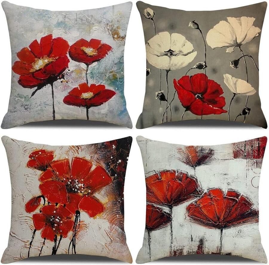 JGS Kussensloop 40 x 40 cm set van 4 decoratieve kussenhoezen bankkussens sierkussens bankkussens patroon sierkussen voor bank woonkamer slaapkamer