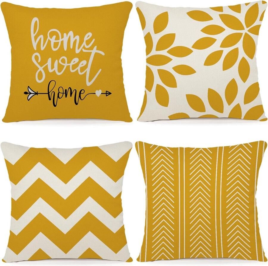 Kussensloop 40 x 40 cm Set van 4 Donkergrijs Linnen Decoratie Kussenslopen voor Buiten en Binnen Geschikt voor Slaapkamer Bank Stoel Bed Tuin