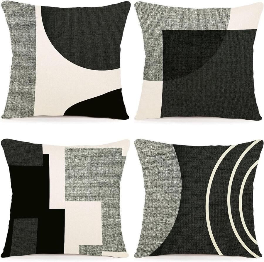 Kussensloop 40 x 40 cm set van 4 outdoor kussens sierkussens linnen kussenhoezen geometrisch patroon voor bank woonkamer sierkussen 40 x 40 cm A083-16 Titel zonder merknaam