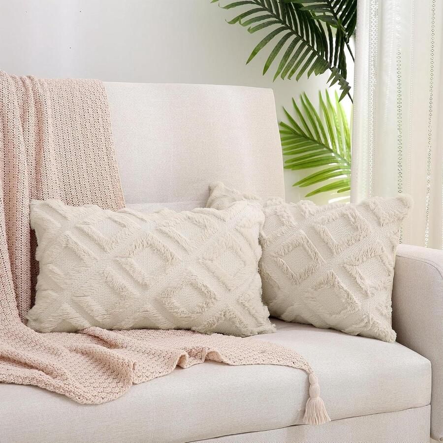 Kussensloop 40 x 60 cm set van 2 beige polyester decoratief zachte pluche bankkussens bank slaapkamer woonkamer kussenhoes 60x60