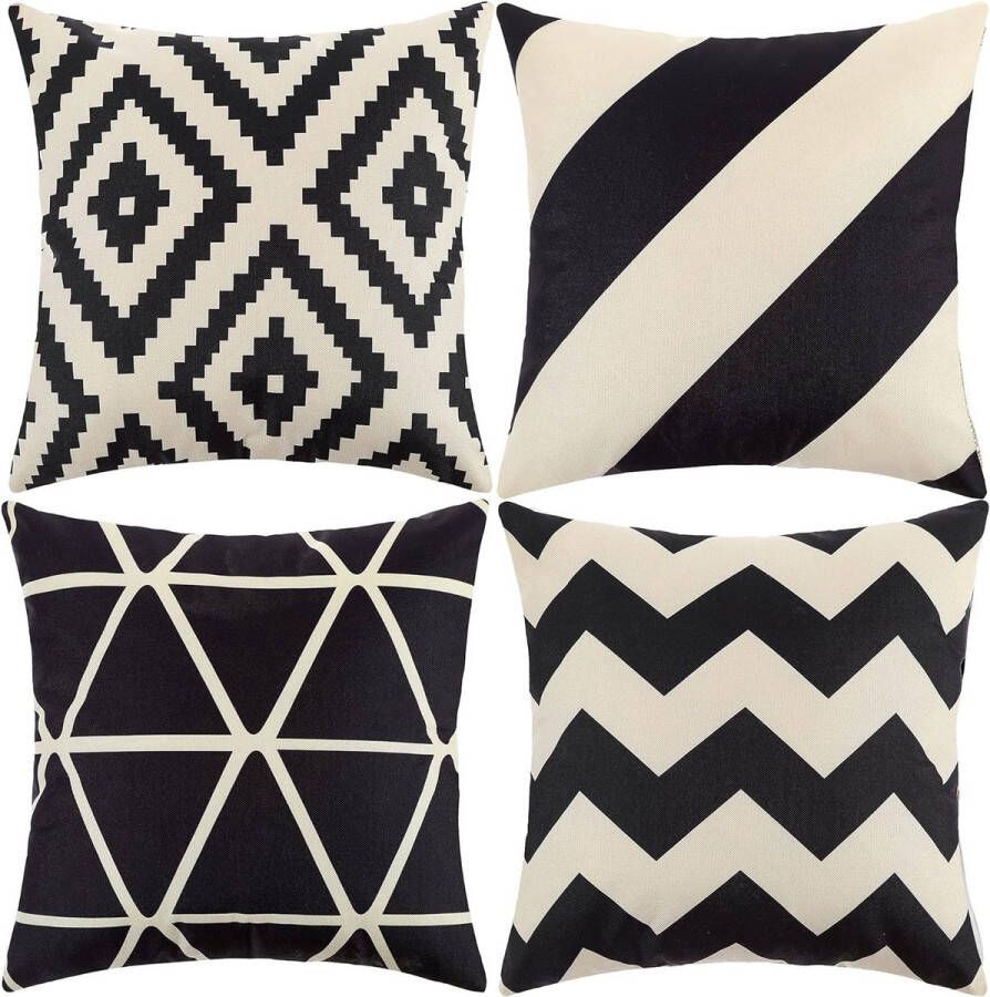 Kussensloop 45 x 45 cm boho-kussenslopen set van 4 decoratieve kussenslopen voor bank kantoor auto slaapkamer thuis decoratie (geometrisch linnen)