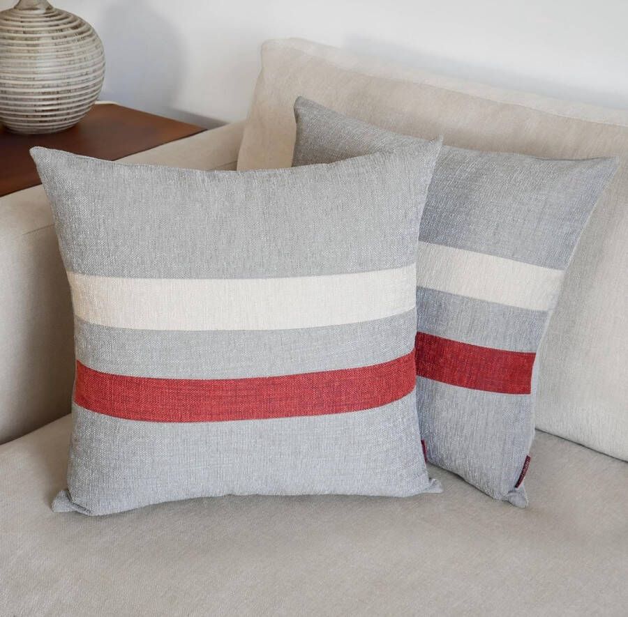Kussensloop 45 x 45 cm grijs set van 2 kussenslopen hoogwaardige afwerking effen en meerkleurig gestreepte decoratieve kussenhoes met duurzame stof voor bank slaapkamer woonkamer