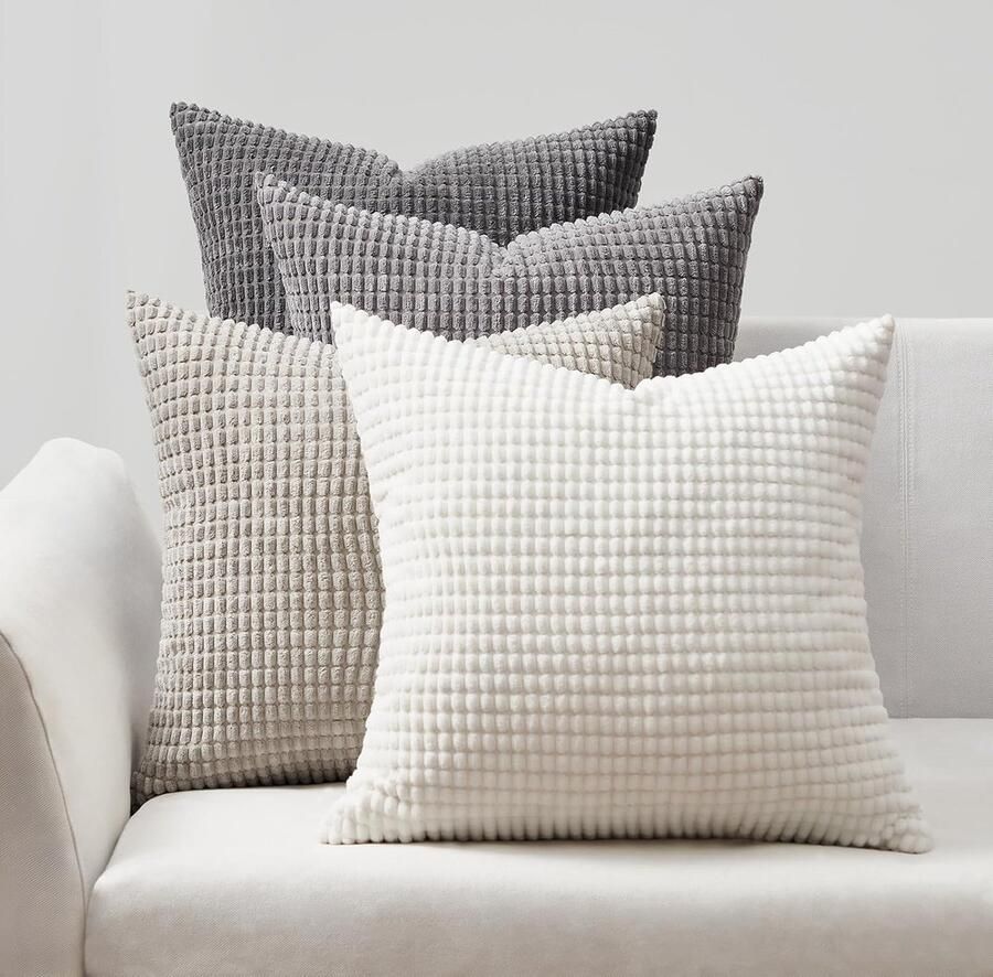 Kussensloop 45 x 45 cm grijs set van 4 corduroy korrelig kleurverloop kussenovertrek decoratieve kussensloop bankkussens voor bank slaapkamer woonkamer balkon kinderen pluizig