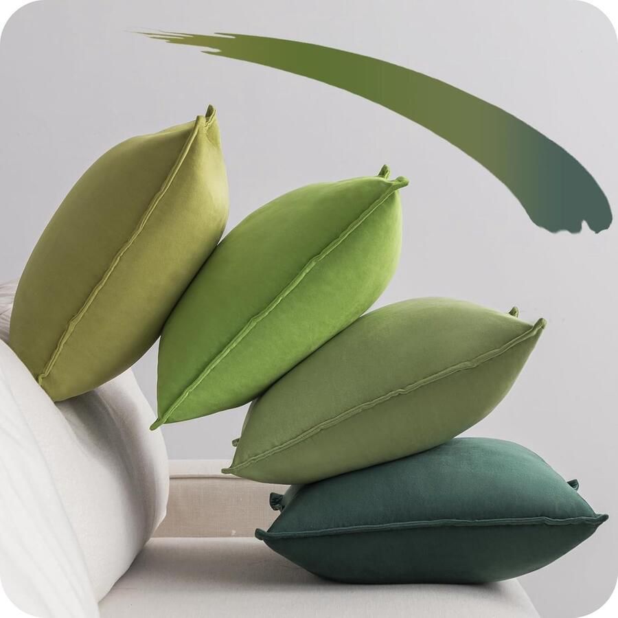 Kussensloop 45 x 45 cm groen set van 4 fluwelen kussenslopen kussenovertrekken groen kleurverloop decoratief kussen met verborgen ritssluiting voor bank slaapkamer woonkamer balkon