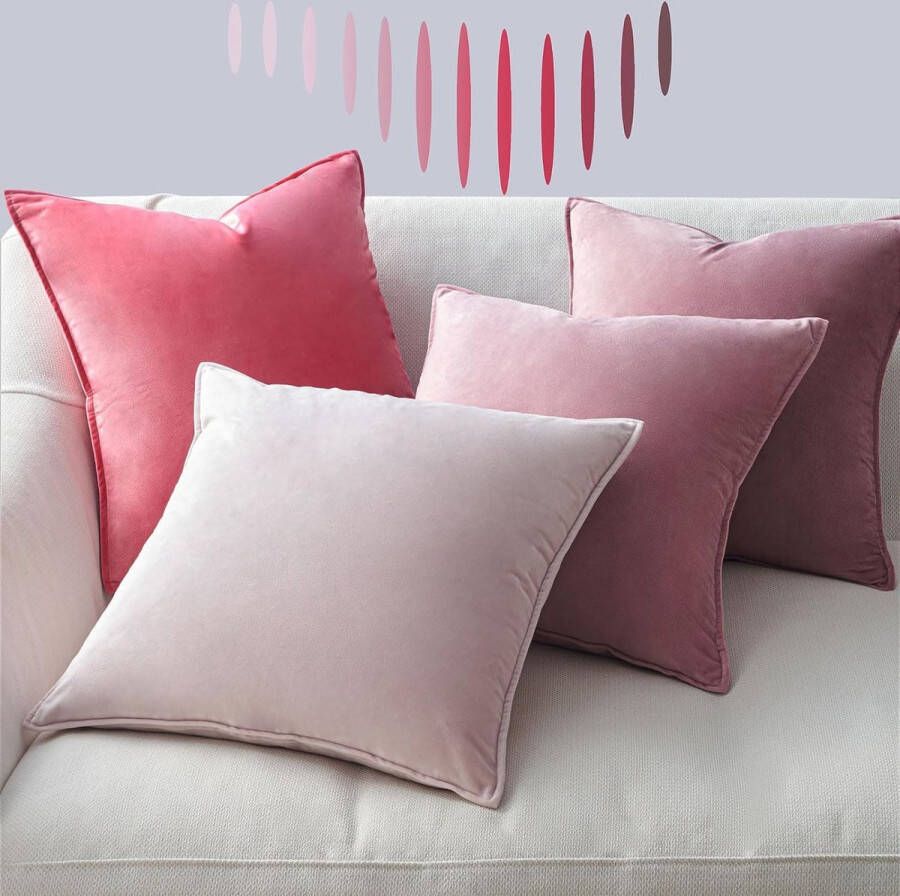 Kussensloop 45 x 45 cm roze paars set van 4 fluwelen kussenslopen kussenovertrek decoratieve kussensloop sofakussen decoratief kussen decoratie voor bank slaapkamer woonkamer