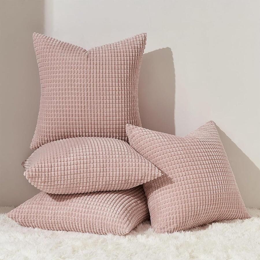 Kussensloop 45 x 45 cm Sakura roze set van 4 corduroy kussenslopen kussenovertrek decoratieve kussensloop bankkussens voor bank slaapkamer woonkamer balkon kinderen pluizig