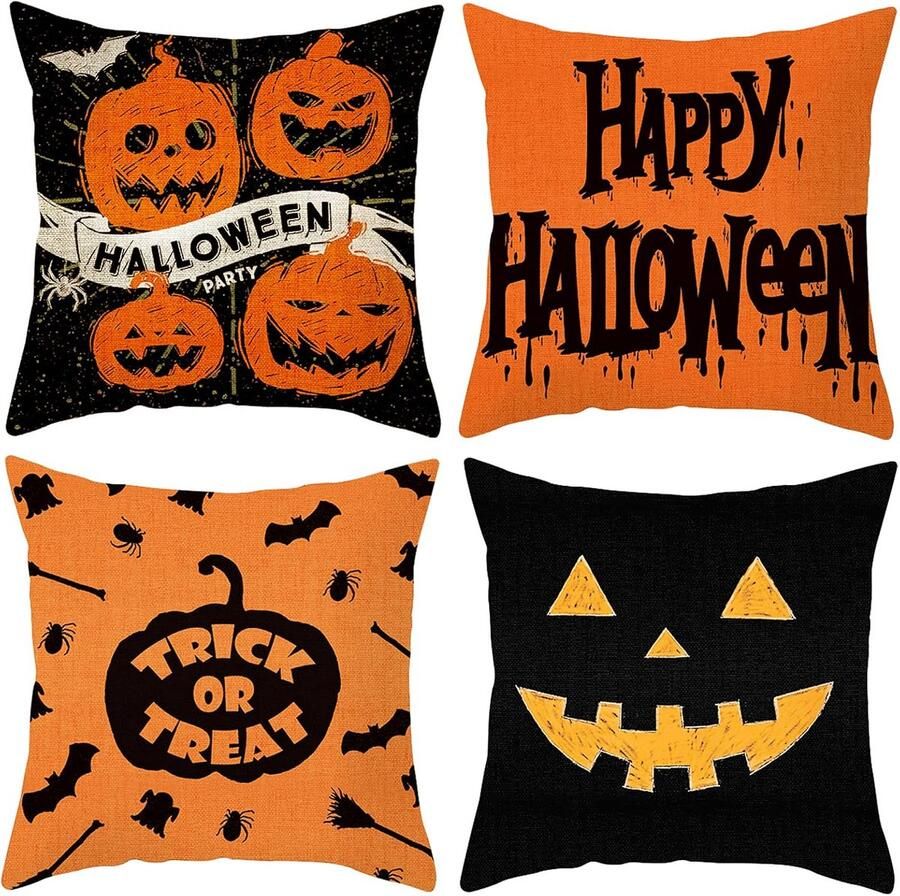 Kussensloop 45 x 45 cm set van 4 vierkante decoratieve kussensloop Halloween kussensloop voor slaapkamer bank