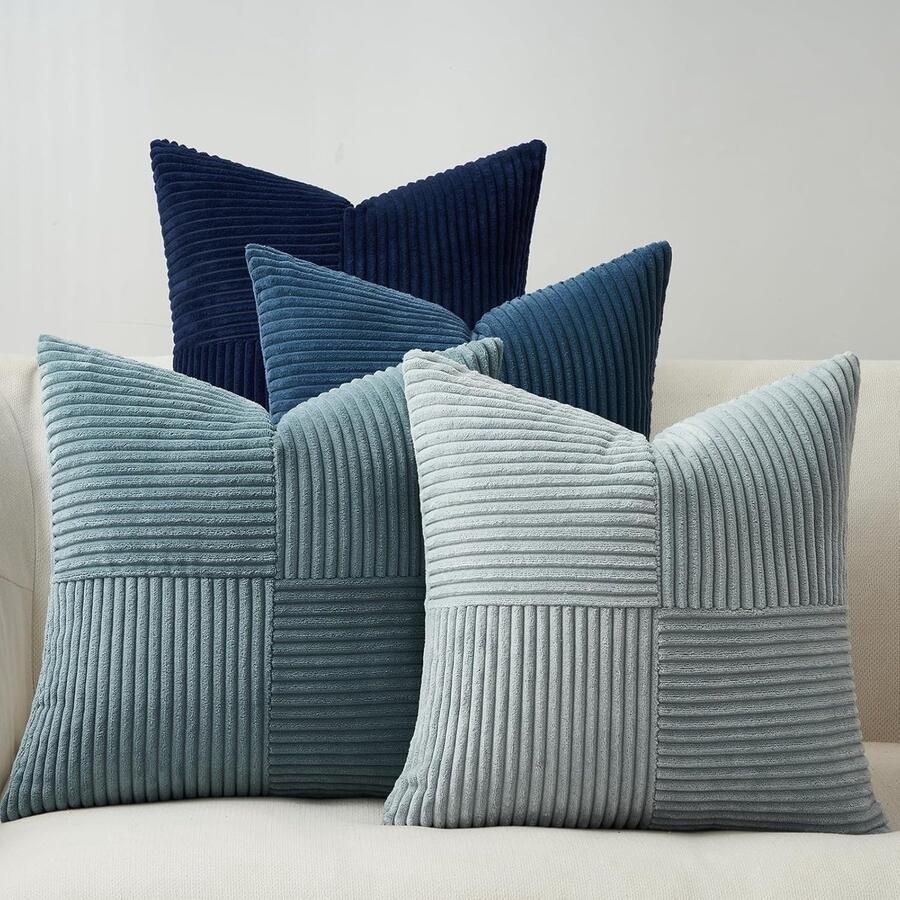 Kussensloop 50 x 50 cm blauw kleurverloop 4 stuks windmolen-vorm kussenslopen van corduroy kussensloop voor bank slaapkamer woonkamer