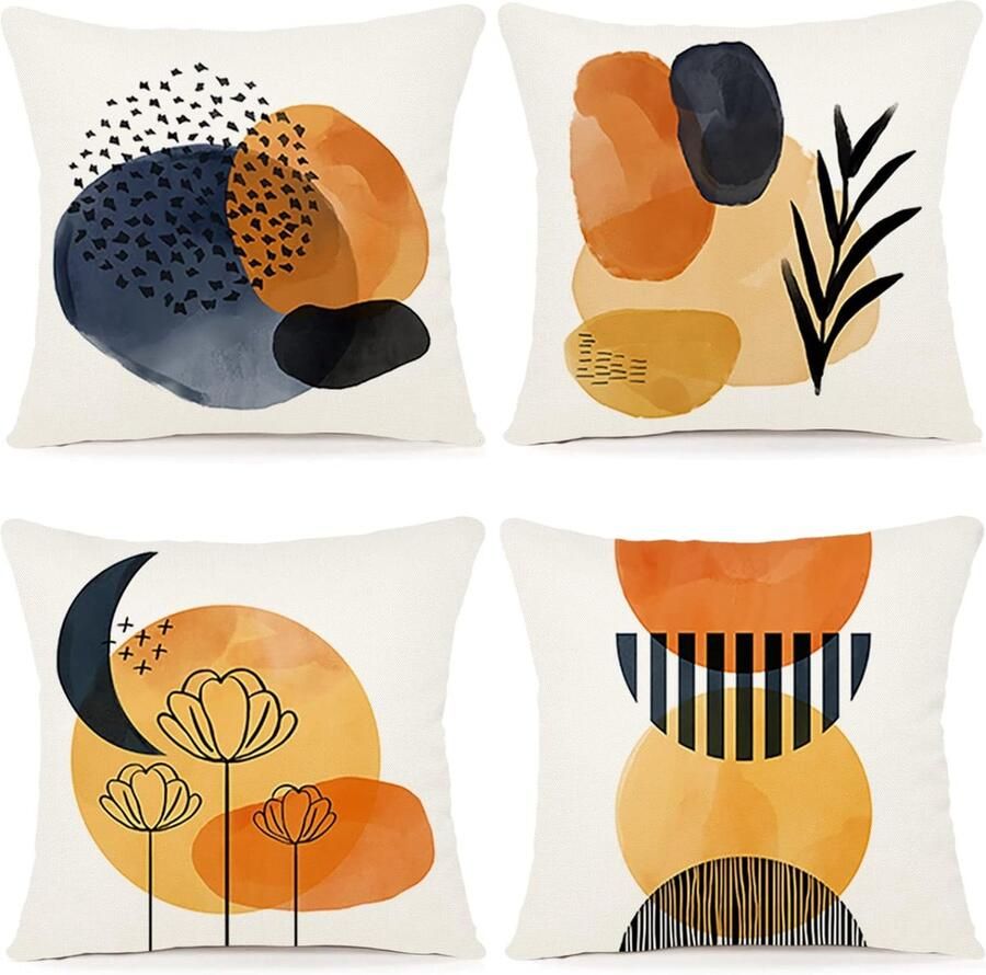 Kussensloop 50 x 50 cm set van 4 outdoor kussens sierkussens linnen kussenhoezen geometrisch patroon kussenhoezen voor bank woonkamer sierkussen 50 x 50 cm