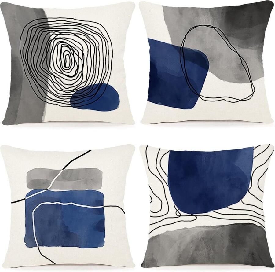 Kussensloop 50 x 50 cm set van 4 outdoor kussens sierkussens linnen kussenhoezen geometrisch patroon kussenhoezen voor bank woonkamer sierkussen 50 x 50 cm