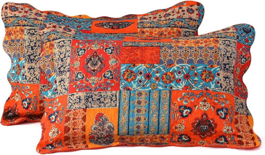 Kussensloop 50 x 75 cm set van 2 stuks katoen + microvezel kussenslopen kleurrijk boho-kussensloop 50 x 75 cm kussenhoes met patchwork-patroon decoratieve hoofdkussenslopen voor bank