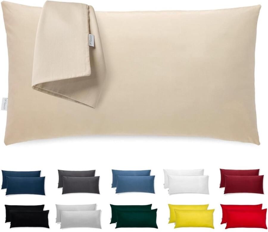 Kussensloop 50 x 80 cm katoen premium satijn set van 2 kussenhoezen decoratie voor kussen bed bank stof superzacht resistent hypoallergeen anti-mijt kussensloop met verborgen ritssluiting volledig wasbaar