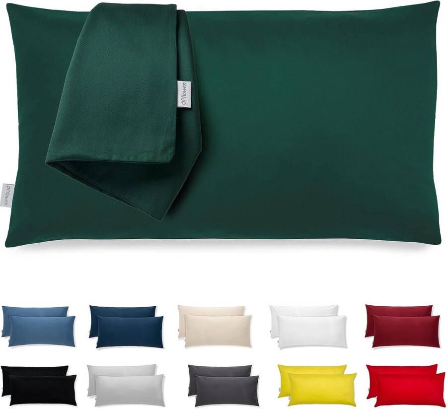 Kussensloop 50 x 80 cm katoen premium satijn set van 2 kussenslopen decoratie voor kussens bed bank stof superzacht resistent hypoallergeen anti-mijt kussensloop met verborgen