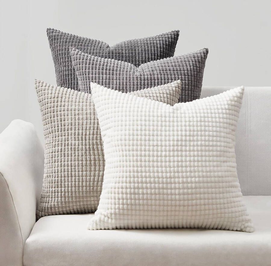 Kussensloop 60 x 60 cm grijs set van 4 corduroy korrelig kleurverloop decoratieve kussensloop bankkussens voor bank slaapkamer woonkamer balkon kinderen pluizig