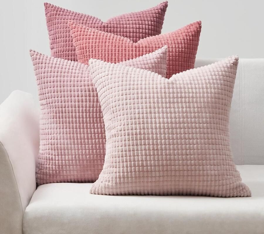 Kussensloop 60 x 60 cm roze set van 4 corduroy korrelig kleurverloop decoratieve kussensloop bankkussens voor bank slaapkamer woonkamer balkon kinderen pluizig