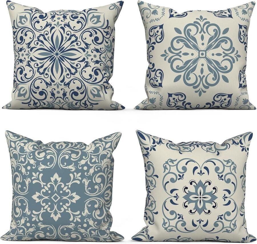 Kussensloop Boho set van 4 40 x 40 cm retro bloemenpatroon wasbaar polyester voor bank en buiten
