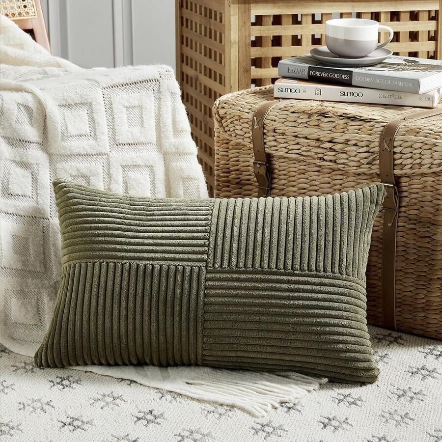 Kussensloop corduroy decoratie voor bank 1 stuk olijfgroen 30 x 60 cm