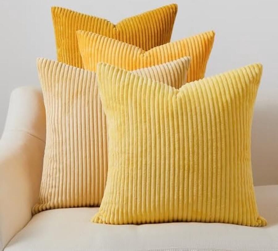 Kussensloop geel 40 x 40 cm decoratie voor slaapkamer woonkamer huis 4 stuks bankkussen bed tuin decoratie Scandinavisch voor bank corduroy