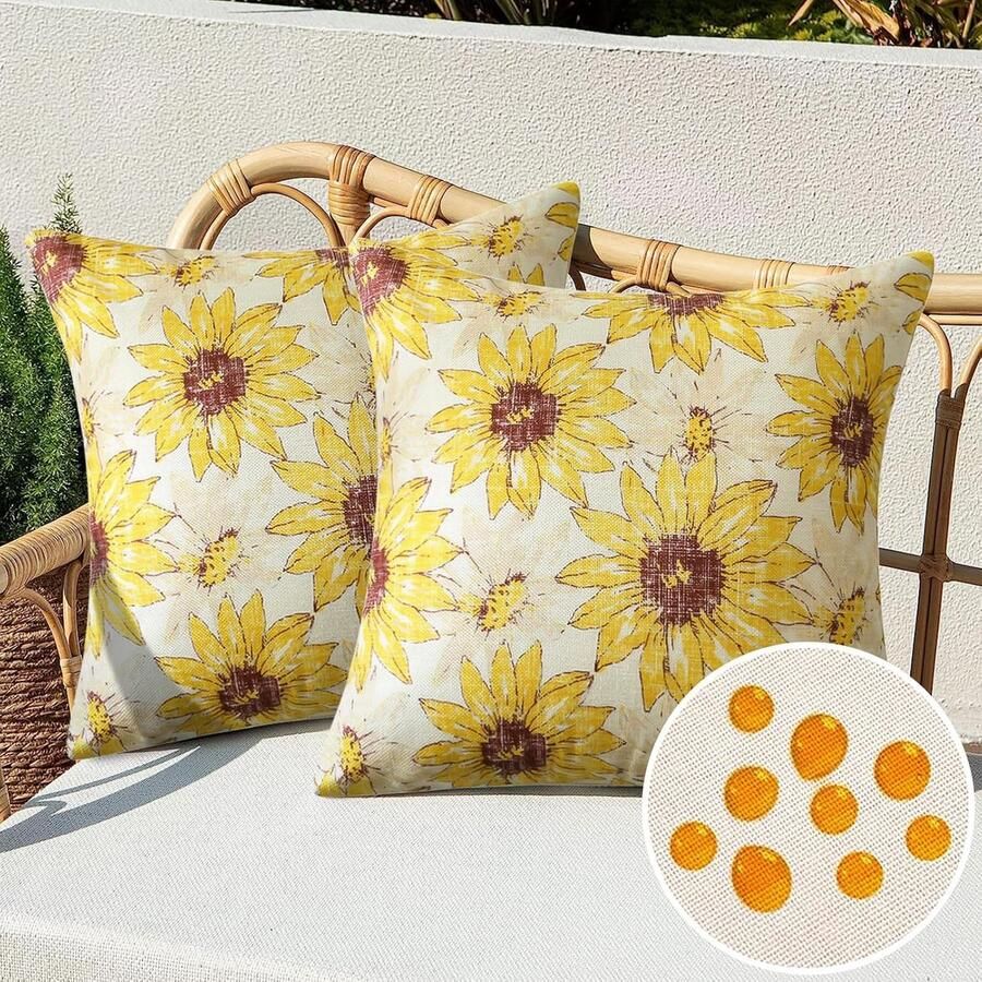 Kussensloop geel 45 x 45 cm bloem zomer madeliefjes sofakussen sierkussen bankkussen decoratief kussen voor buiten en binnen bank slaapkamer balkon set van 2