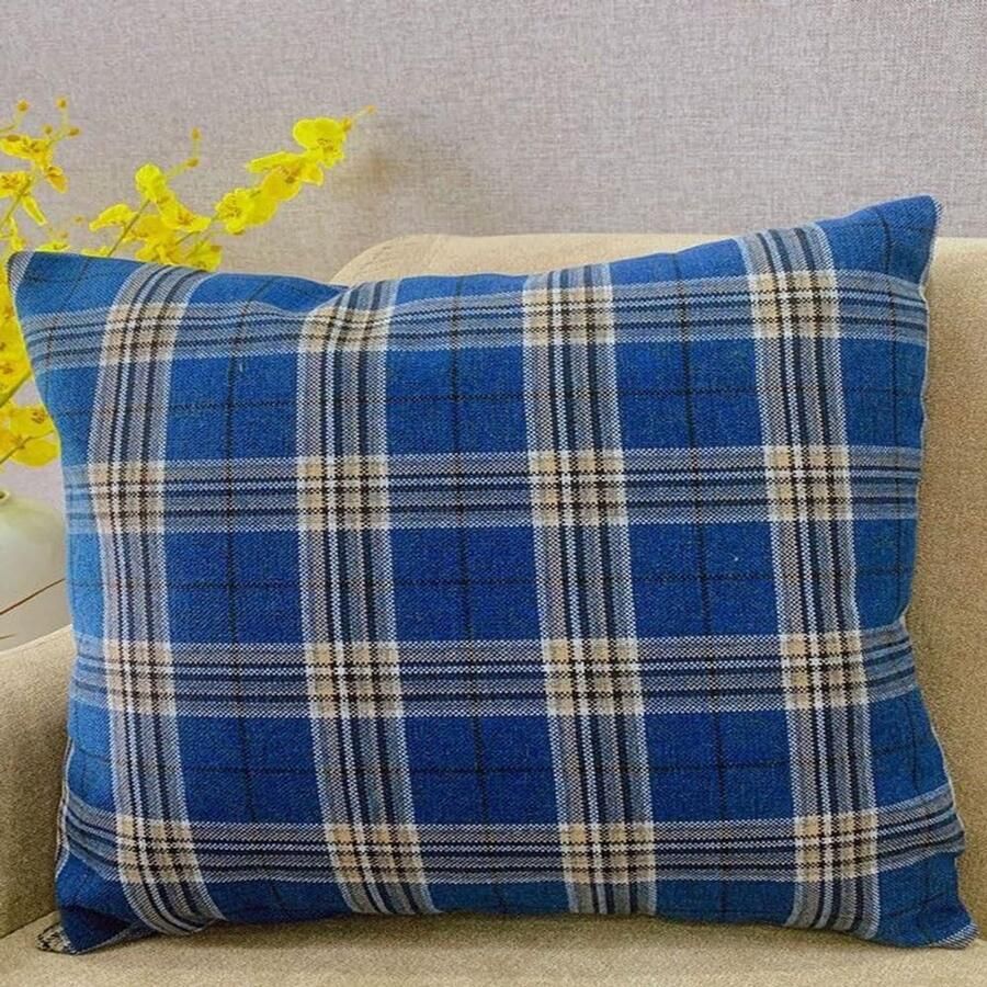 Furnibella -Kussensloop Geruit – (blauw – 50x70 cm – Sierkussenhoes voor Bank of Bed – Decoratief & Veelzijdig – 1 Stuk