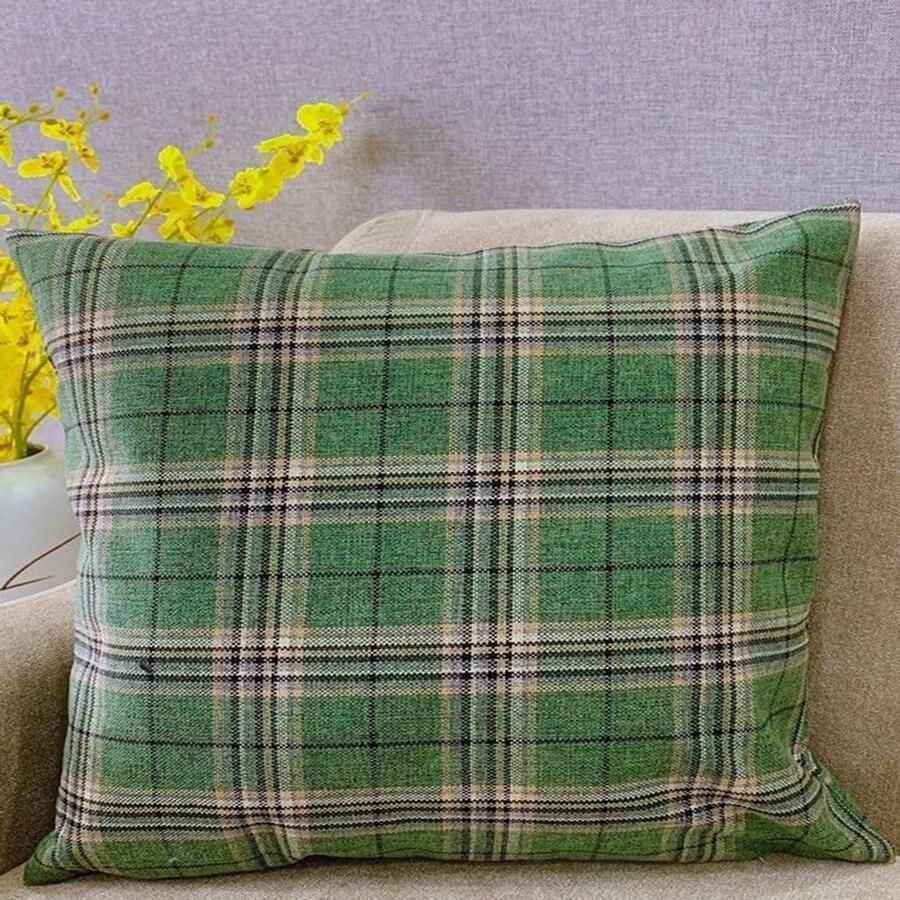 Furnibella -Kussensloop Geruit –groen– 50x70 cm – Sierkussenhoes voor Bank of Bed – Decoratief & Veelzijdig – 1 Stuk