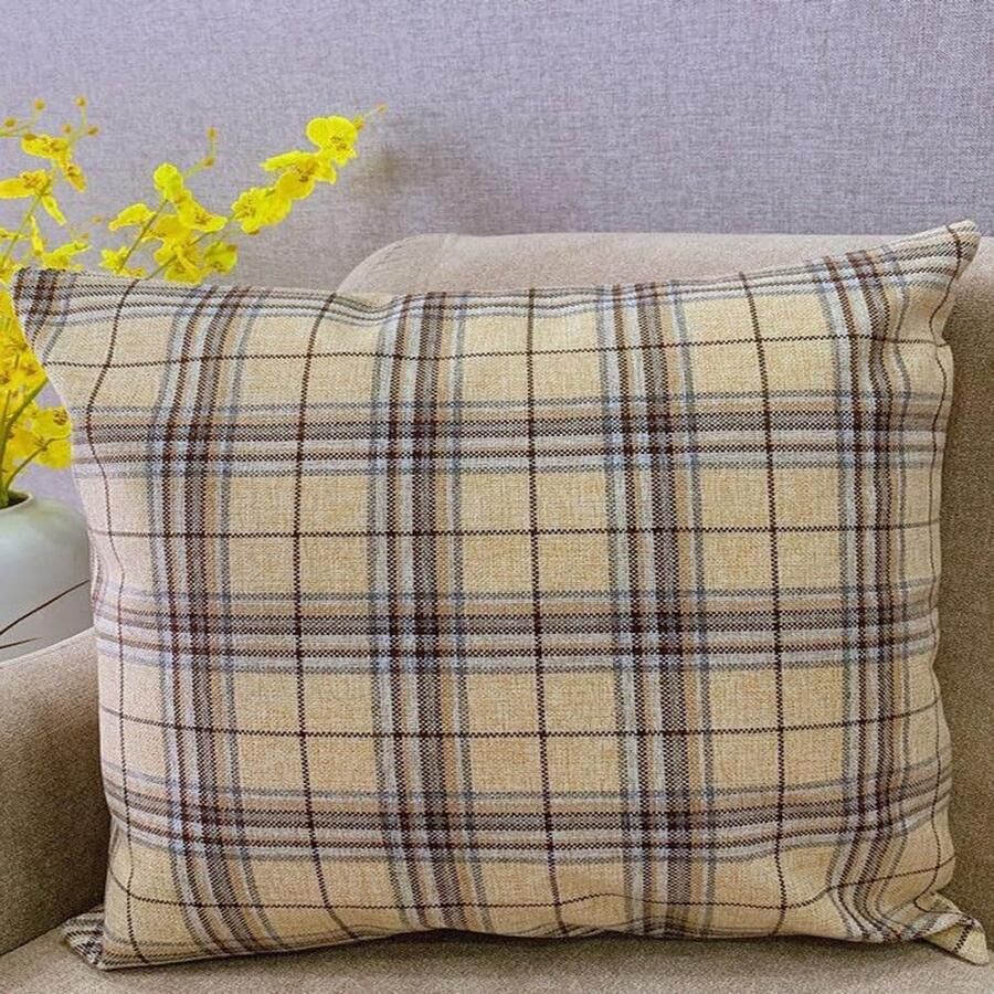 Furnibella -Kussensloop Geruit –lichtgeel– 50x70 cm – Sierkussenhoes voor Bank of Bed – Decoratief & Veelzijdig – 1 Stuk