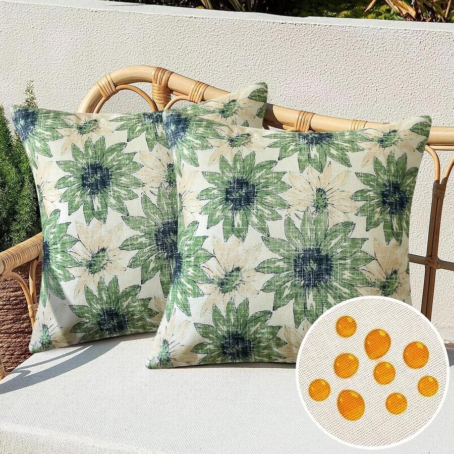 Kussensloop groen retro zomer lente madeliefjes bloem kussensloop 45 x 45 cm sierkussensloop kussensloop voor bank slaapkamer woonkamer balkon set van 2