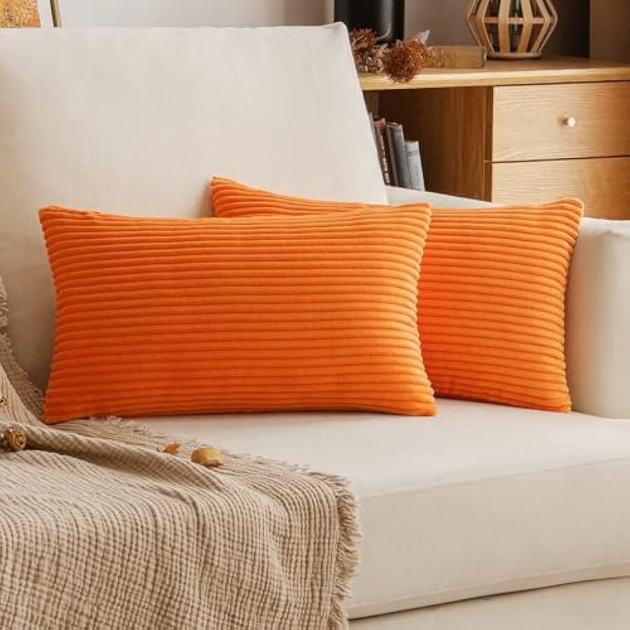 Kussensloop Herfst ribfluwelen sierkussensloop sierkussen sofakussen corduroy decoratieve zachte sierkussenovertrekken voor bank stoel thuis slaapkamer 30 x 50 cm oranje
