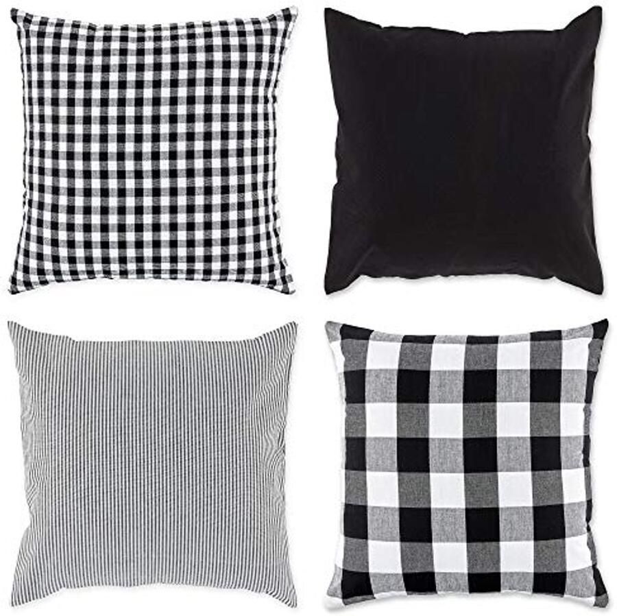 Kussensloop Katoen Zwart Wit Vierkant 18 Inch – Decoratieve Kussenhoezen voor Hoofdkussen en Bank