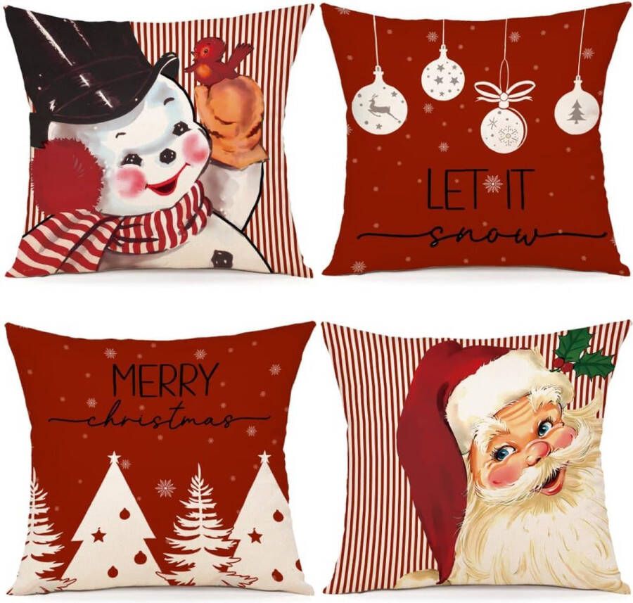 Kussensloop Kerstmis 45 x 45 cm set van 4 kussenslopen sierkussen linnen kussenhoezen voor decoratie Kerstmis bank slaapkamer bank kussensloop 45 x 45 cm
