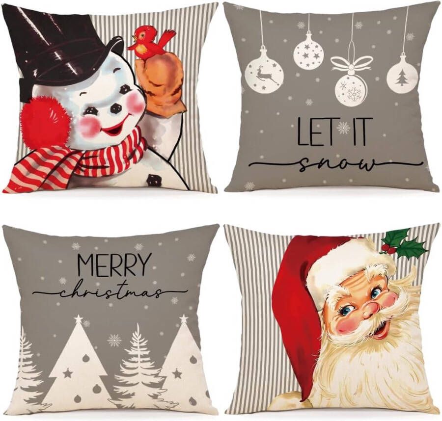 Kussensloop Kerstmis 50 x 50 cm set van 4 kussenslopen sierkussen linnen kussenhoezen voor decoratie Kerstmis bank slaapkamer bank kussensloop 50 x 50 cm