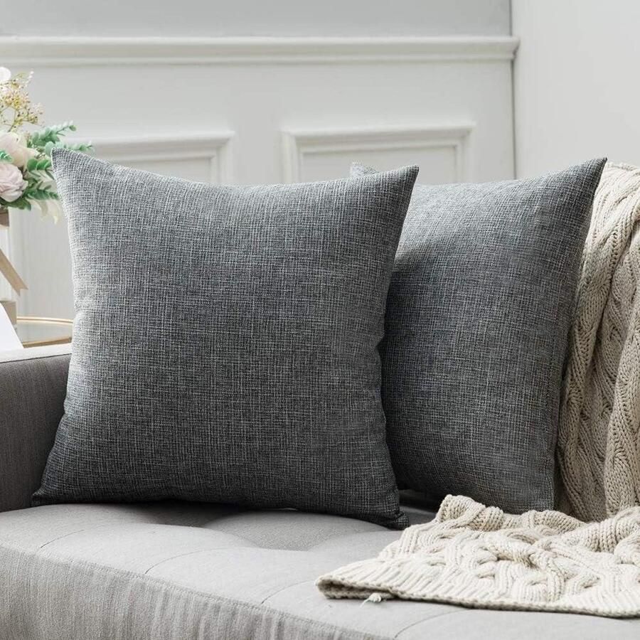 Kussensloop linnenlook decoratief kruis verborgen ritssluiting set van 2 50 x 50 cm lichtgrijs slaapkamer bank